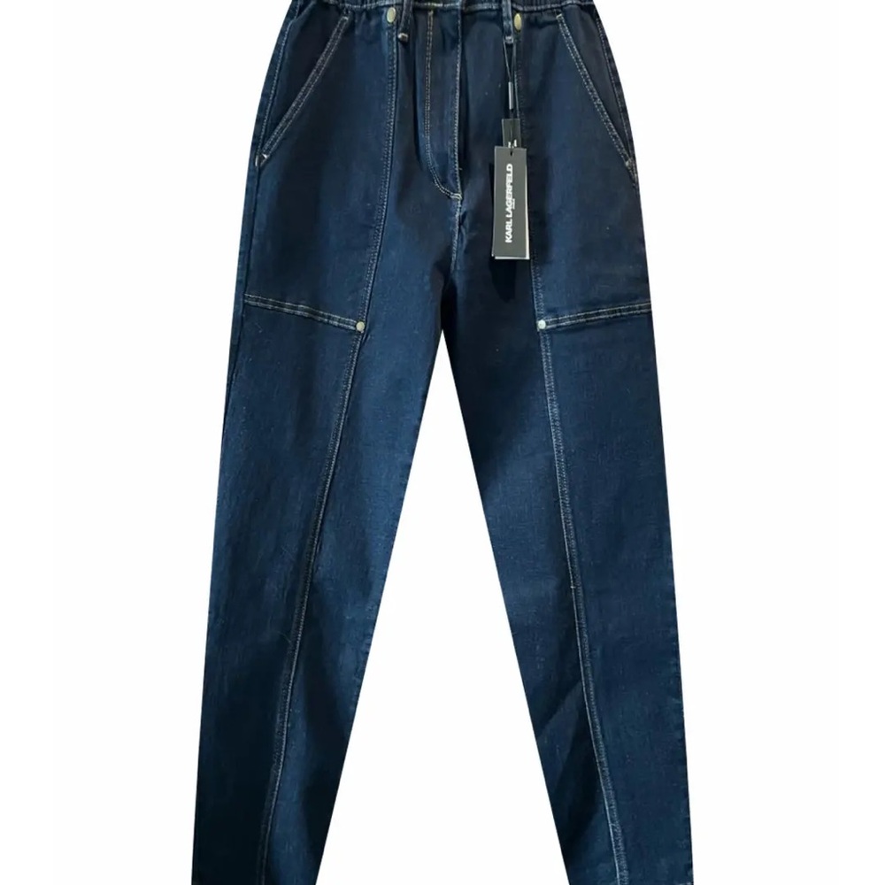 Karl Lagerfeld Navy Paperbag Waist Boyfriend Jeans - Picture 7 of 7